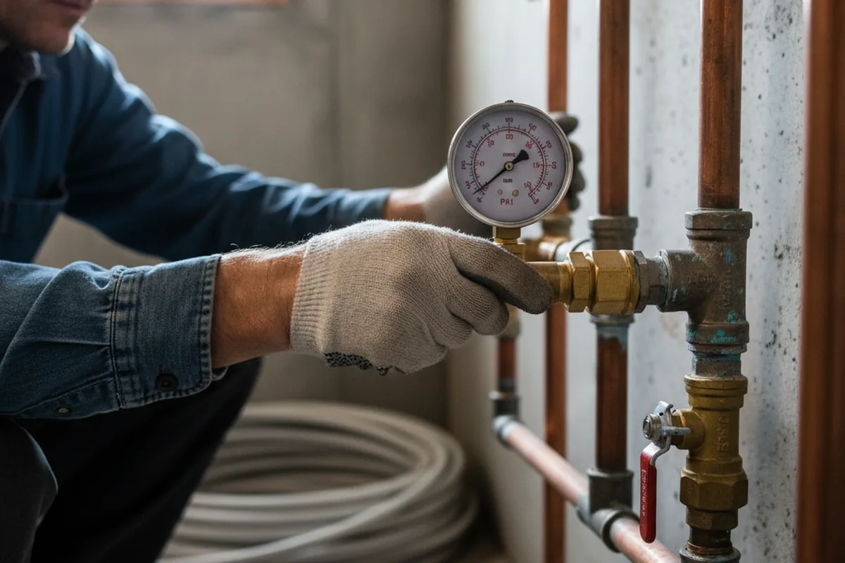 Pressure testing a repaired line during Water Line Repair in Casar